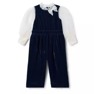 Janie and Jack Navy Velvet One Piece with White Sleeves